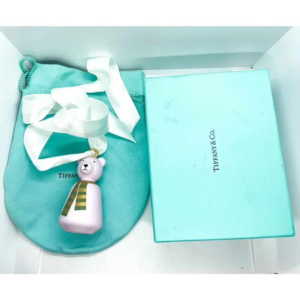 Tiffany & Co. Pink Polar Bear Christmas Ornament Box & Pouch - Replaced Ribbon